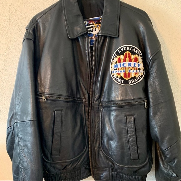 VINTAGE Mickey Mouse Racing Leather Jacket-Large - Picture 4 of 12